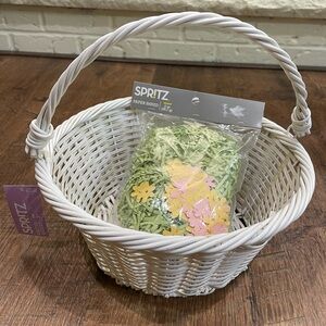 Easter Basket Set for Kids – 12” White Wicker Basket + Grass Filler, Spritz